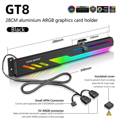 Customized Video Card Stand PC Accessory Kit with ARGB Horizontal GPU Holder Desktop PC Case Cooling DIY Accessories