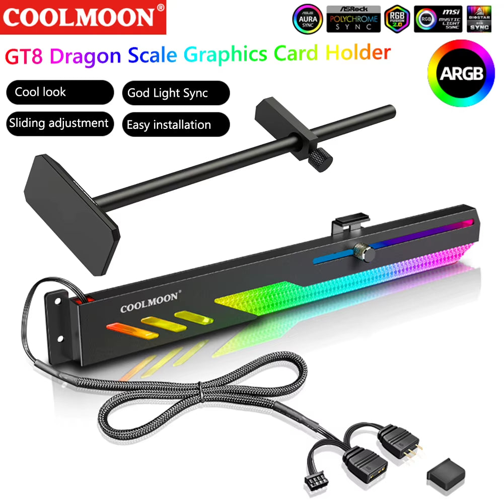 Customized Video Card Stand PC Accessory Kit with ARGB Horizontal GPU Holder Desktop PC Case Cooling DIY Accessories